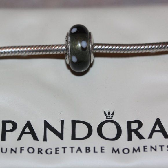 Authentic Pandora Sterling Grey Polka Dot Charm - Picture 1 of 3